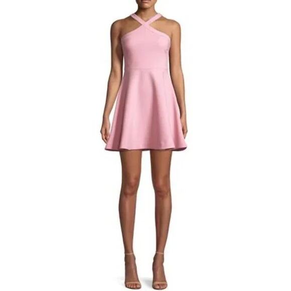 LIKELY Fit and Flare Dress Halter Neck Sleeveless Mini Skater Light Pink - Picture 2 of 10